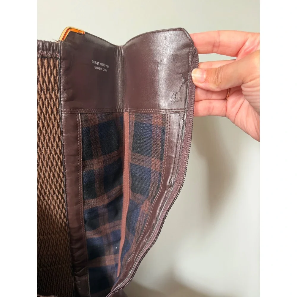 Cole Haan Rockland Brown Leather Woven Stretch Back Tall Riding Boots Size 6